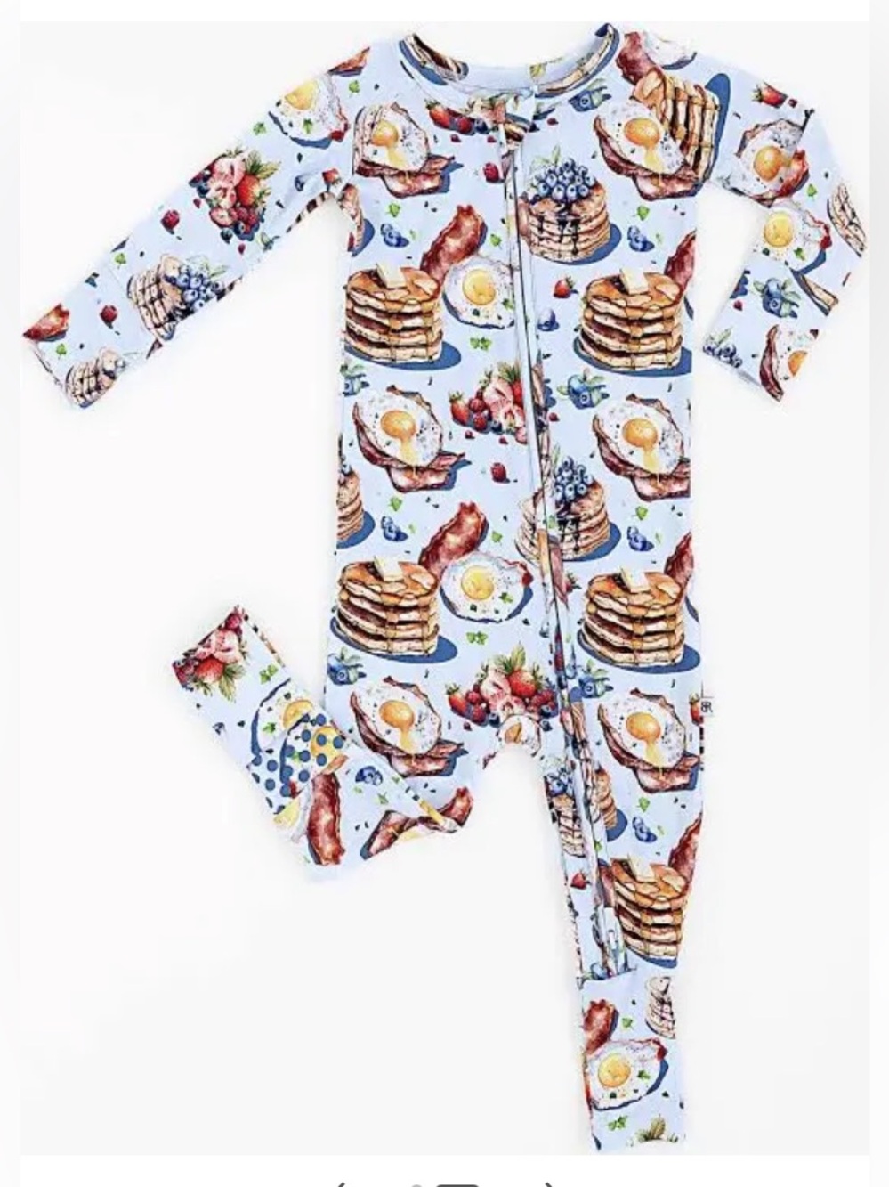 Bums & Roses light Blue Breakfast-Print Zip Front Baby Pajama - Picture 3 of 11